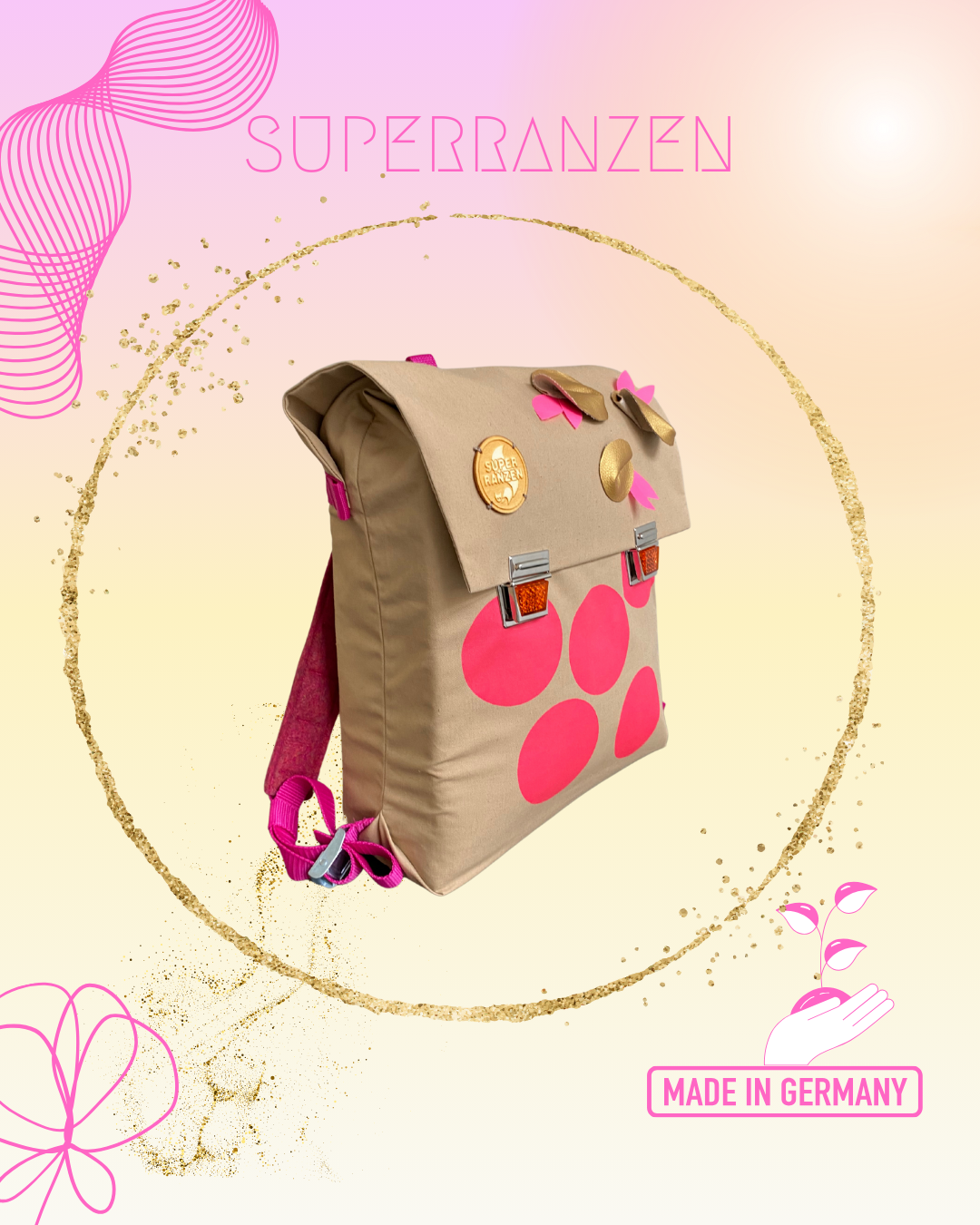 Bloomy Dots Schultasche Gold Pink