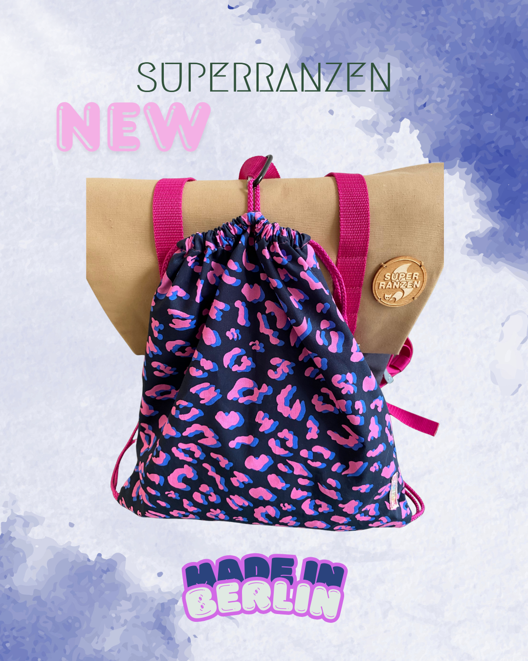 A Berlin Sportbeutel Animal Print Pink-Azur Wasserabweisend