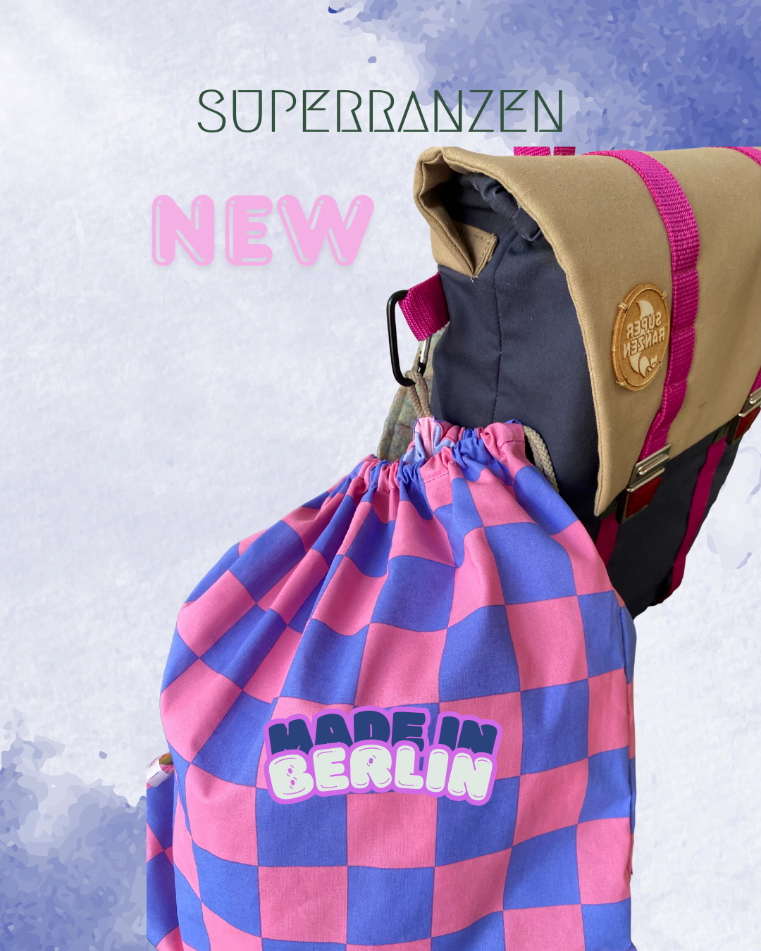 A Berlin Sportbeutel Checker Flieder Rose –Wasserabweisend