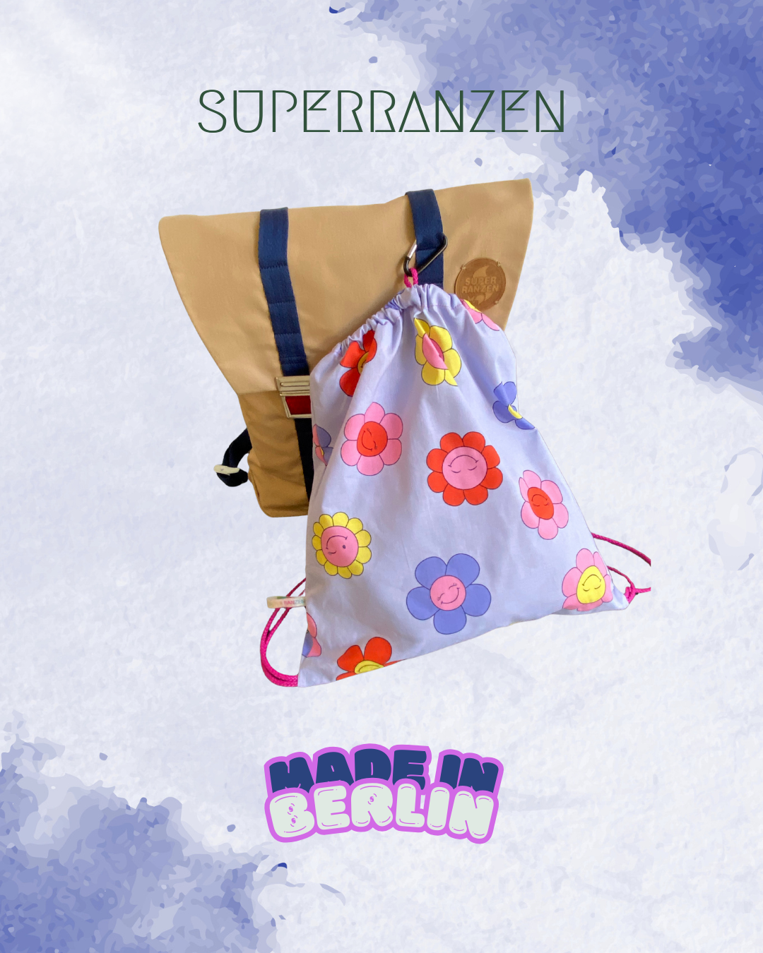 A Berlin Sportbeutel Happy Flower Blue – Wasserabweisend