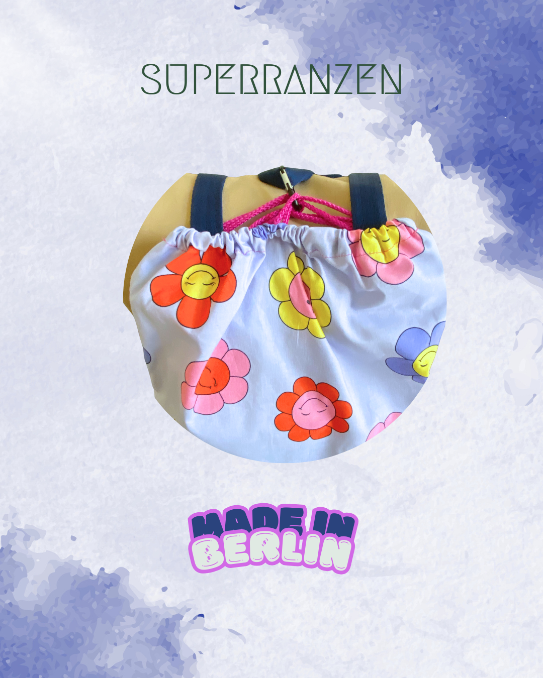 A Berlin Sportbeutel Happy Flower Blue – Wasserabweisend