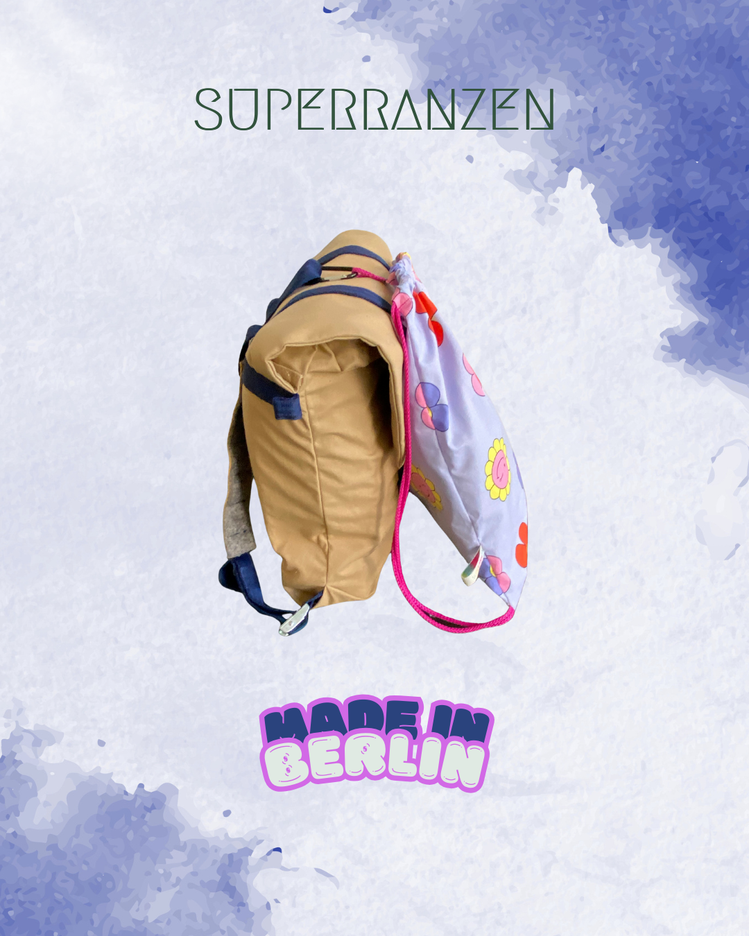A Berlin Sportbeutel Happy Flower Blue – Wasserabweisend