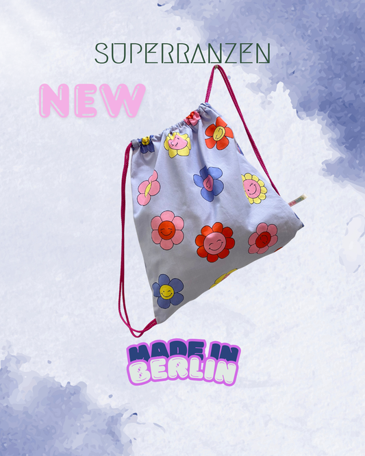 A Berlin Sportbeutel Happy Flower Blue – Wasserabweisend