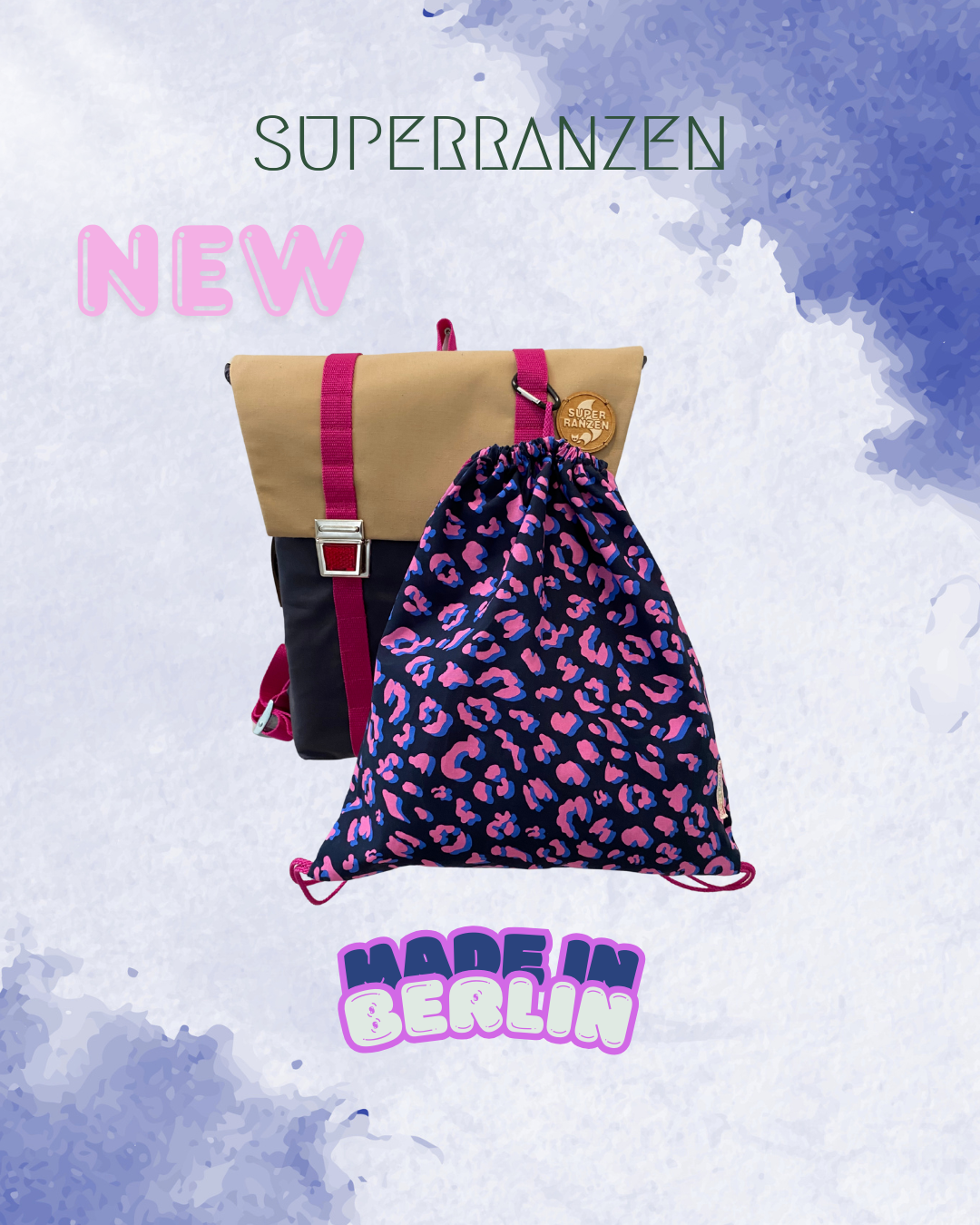 A Berlin Sportbeutel Animal Print Pink-Azur Wasserabweisend
